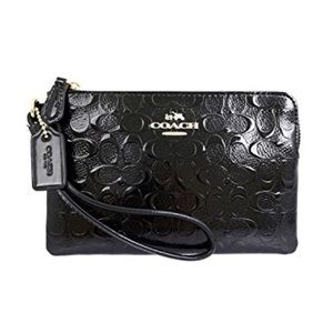 Coach Corner Zip Wristlet Black Patent Leather